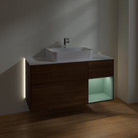 Тумба под раковину Villeroy & Boch Finion 120х50,1 см с подсветкой МДФ шпон грецкого ореха/стекло белое матовое G171GMGN