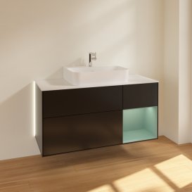 Тумба під раковину Villeroy & Boch Finion 120х50,1 см із підсвічуванням МДФ чорний матовий лак/скло біле матове G171GMPD