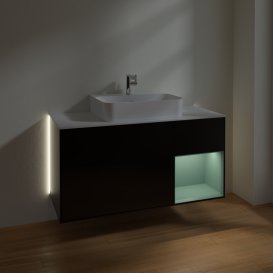 Тумба під раковину Villeroy & Boch Finion 120х50,1 см із підсвічуванням МДФ чорний матовий лак/скло біле матове G171GMPD