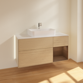 Тумба під раковину Villeroy & Boch Finion 120х50,1 см із підсвічуванням МДФ шпон дуба/скло біле матове G171GNPC