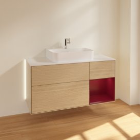 Тумба под раковину Villeroy & Boch Finion 120х50,1 см с подсветкой МДФ шпон дуба/стекло белое матовое G171HBPC