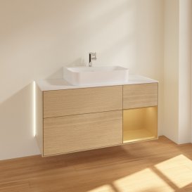 Тумба під раковину Villeroy & Boch Finion 120х50,1 см із підсвічуванням МДФ шпон дуба/скло біле матове G171HFPC