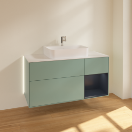 Тумба під раковину Villeroy & Boch Finion 120х50,1 см із підсвічуванням МДФ оливковий матовий лак/скло біле матове G171HGGM
