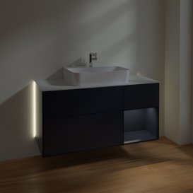 Тумба під раковину Villeroy & Boch Finion 120х50,1 см із підсвічуванням МДФ темно-синій матовий лак/скло біле матове G171HGHG