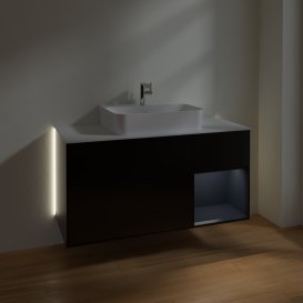 Тумба под раковину Villeroy & Boch Finion 120х50,1 см с подсветкой МДФ черный матовый лак/стекло белое матовое G171HGPD