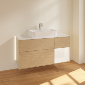 Тумба под раковину Villeroy & Boch Finion 120х50,1 см с подсветкой МДФ шпон дуба/стекло белое матовое G171MTPC