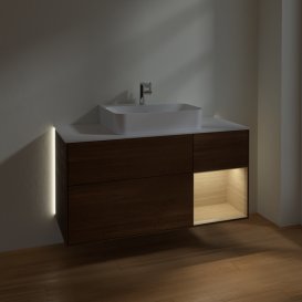 Тумба під раковину Villeroy & Boch Finion 120х50,1 см із підсвічуванням МДФ шпон волоського горіха/скло біле матове G171PCGN