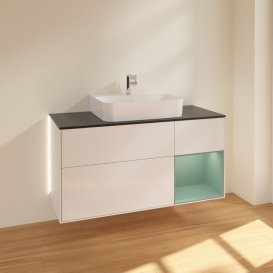 Тумба під раковину Villeroy & Boch Finion 120х50,1 см із підсвічуванням МДФ білий глянцевий лак/скло чорне матове G172GMGF