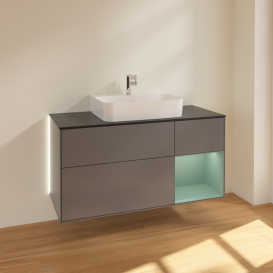 Тумба под раковину Villeroy & Boch Finion 120х50,1 см с подсветкой МДФ антрацит матовый лак/стекло черное матовое G172GMGK