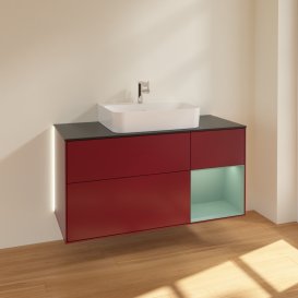 Тумба под раковину Villeroy & Boch Finion 120х50,1 см с подсветкой МДФ пион матовый лак/стекло черное матовое G172GMHB