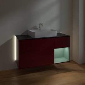 Тумба под раковину Villeroy & Boch Finion 120х50,1 см с подсветкой МДФ пион матовый лак/стекло черное матовое G172GMHB