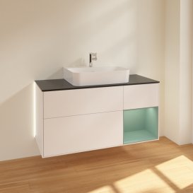 Тумба под раковину Villeroy & Boch Finion 120х50,1 см с подсветкой МДФ белый матовый лак/стекло черное матовое G172GMMT