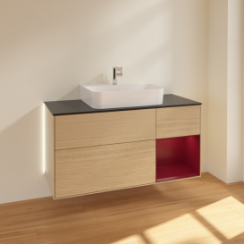 Тумба під раковину Villeroy & Boch Finion 120х50,1 см із підсвічуванням МДФ шпон дуба/скло чорне матове G172HBPC