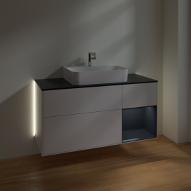 Тумба під раковину Villeroy & Boch Finion 120х50,1 см із підсвічуванням МДФ білий глянцевий лак/скло чорне матове G172HGGF