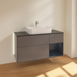 Тумба под раковину Villeroy & Boch Finion 120х50,1 см с подсветкой МДФ антрацит матовый лак/стекло черное матовое G172HGGK