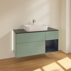 Тумба под раковину Villeroy & Boch Finion 120х50,1 см с подсветкой МДФ оливковый матовый лак/стекло черное матовое G172HGGM