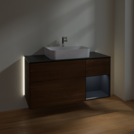 Тумба під раковину Villeroy & Boch Finion 120х50,1 см із підсвічуванням МДФ шпон волоського горіха/скло чорне матове G172HGGN