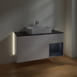 Тумба під раковину Villeroy & Boch Finion 120х50,1 см із підсвічуванням МДФ білий матовий лак/скло чорне матове G172HGMT