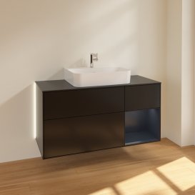 Тумба под раковину Villeroy & Boch Finion 120х50,1 см с подсветкой МДФ черный матовый лак/стекло черное матовое G172HGPD