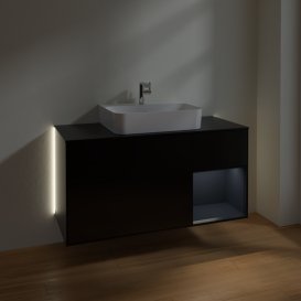 Тумба под раковину Villeroy & Boch Finion 120х50,1 см с подсветкой МДФ черный матовый лак/стекло черное матовое G172HGPD