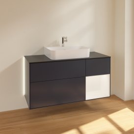 Тумба під раковину Villeroy & Boch Finion 120х50,1 см із підсвічуванням МДФ темно-синій матовий лак/скло чорне матове G172MTHG