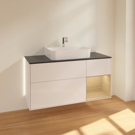 Тумба под раковину Villeroy & Boch Finion 120х50,1 см с подсветкой МДФ глянцевый белый лак/стекло черное матовое G172PCGF