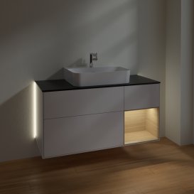 Тумба під раковину Villeroy & Boch Finion 120х50,1 см із підсвічуванням МДФ білий глянцевий лак/скло чорне матове G172PCGF