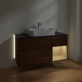 Тумба під раковину Villeroy & Boch Finion 120х50,1 см із підсвічуванням МДФ шпон волоського горіха/скло чорне матове G172PCGN