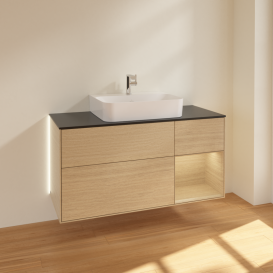 Тумба под раковину Villeroy & Boch Finion 120х50,1 см с подсветкой МДФ шпон дуба/стекло черное матовое G172PCPC