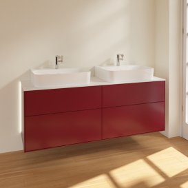 Тумба под раковину Villeroy & Boch Finion 160х50,1 см с подсветкой МДФ пион матовый лак/стекло белое матовое G18100HB