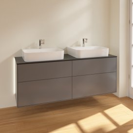 Тумба під раковину Villeroy & Boch Finion 160х50,1 см із підсвічуванням МДФ антрацит матовий лак/скло чорне матове G18200GK