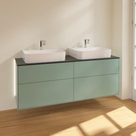 	Тумба під раковину Villeroy & Boch Finion 160х50,1 см з підсвічуванням МДФ оливковий матовий лак/скло чорне матове G18200GM