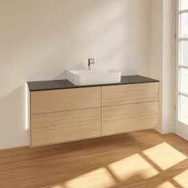 Тумба під раковину Villeroy & Boch Finion 160х50,1 см із підсвічуванням МДФ шпон дуба/скло чорне матове G19200PC