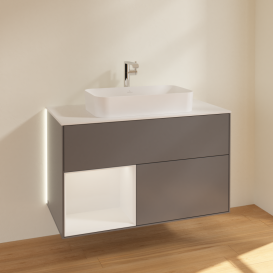 Тумба під раковину Villeroy & Boch Finion 100х50,1 см з підсвічуванням антрацит матовий лак/скло біле матове G241GFGK