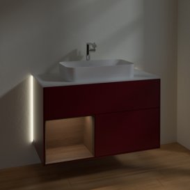 Тумба под раковину Villeroy & Boch Finion 100х50,1 см с подсветкой МДФ пион матовый лак/стекло белое матовое G241GNHB