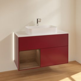 Тумба под раковину Villeroy & Boch Finion 100х50,1 см с подсветкой МДФ пион матовый лак/стекло белое матовое G241GNHB