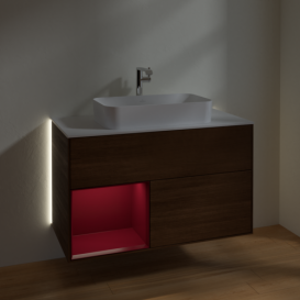 Тумба под раковину Villeroy & Boch Finion 100х50,1 см с подсветкой МДФ шпон грецкого ореха/стекло белое матовое G241HBGN