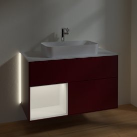 Тумба під раковину Villeroy & Boch Finion 100х50,1 см з підсвічуванням МДФ півонія матовий лак/скло біле матове G241MTHB