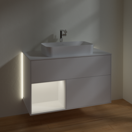 Тумба під раковину Villeroy & Boch Finion 100х50,1 см із підсвічуванням МДФ білий матовий лак/скло біле матове G241MTMT