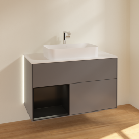 Тумба під раковину Villeroy & Boch Finion 100х50,1 см з підсвічуванням антрацит матовий лак/скло біле матове G241PDGK