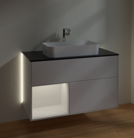 Тумба под раковину Villeroy & Boch Finion 100х50,1 см с подсветкой МДФ глянцевый белый лак/стекло черное матовое G242GFGF