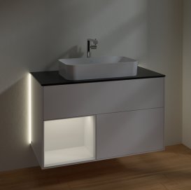 Тумба под раковину Villeroy & Boch Finion 100х50,1 см с подсветкой МДФ белый матовый лак/стекло черное матовое G242GFMT