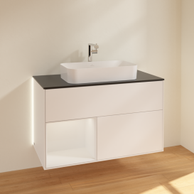 Тумба под раковину Villeroy & Boch Finion 100х50,1 см с подсветкой МДФ белый матовый лак/стекло черное матовое G242GFMT