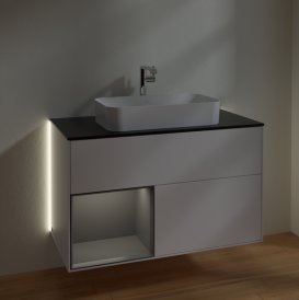 Тумба под раковину Villeroy & Boch Finion 100х50,1 см с подсветкой МДФ белый матовый лак/стекло черное матовое G242GKMT