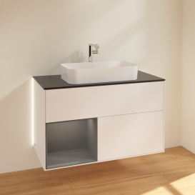 Тумба под раковину Villeroy & Boch Finion 100х50,1 см с подсветкой МДФ белый матовый лак/стекло черное матовое G242GKMT