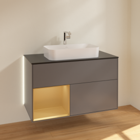 Тумба під раковину Villeroy & Boch Finion 100х50,1 см із підсвічуванням МДФ антрацит матовий лак/скло чорне матове G242HFGK