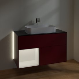 Тумба под раковину Villeroy & Boch Finion 100х50,1 см с подсветкой МДФ пион матовый лак/стекло черное матовое G242MTHB