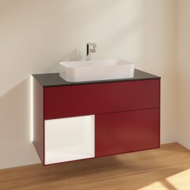 Тумба под раковину Villeroy & Boch Finion 100х50,1 см с подсветкой МДФ пион матовый лак/стекло черное матовое G242MTHB