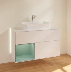 Тумба под раковину Villeroy & Boch Finion 100х50,1 см с подсветкой МДФ глянцевый белый лак/стекло белое матовое G241GMGF