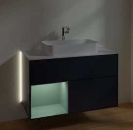 Тумба під раковину Villeroy & Boch Finion 100х50,1 см із підсвічуванням МДФ темно-синій матовий лак/скло біле матове G241GMHG